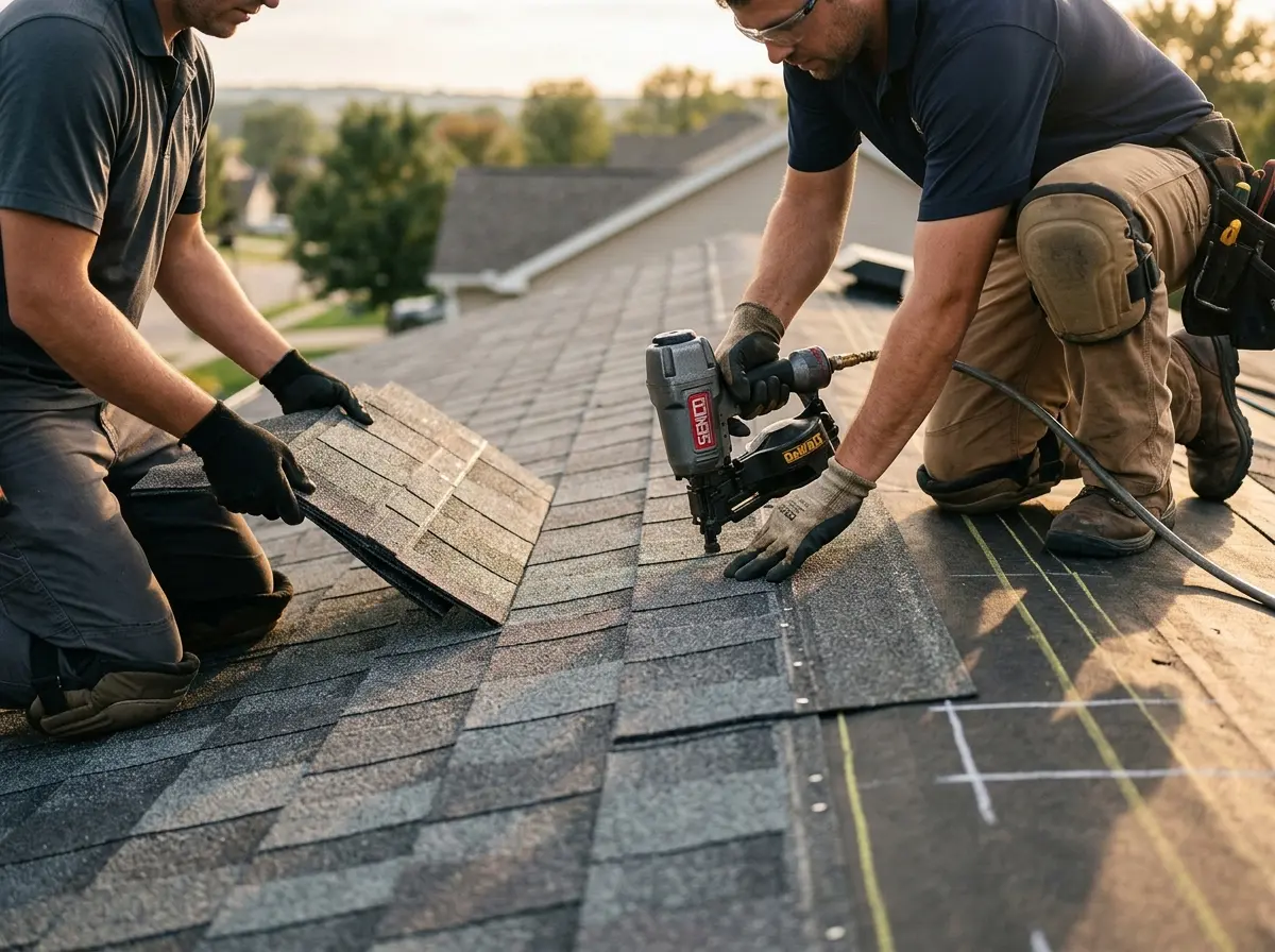 Professional roofer working on a residential roof in Sweetwater